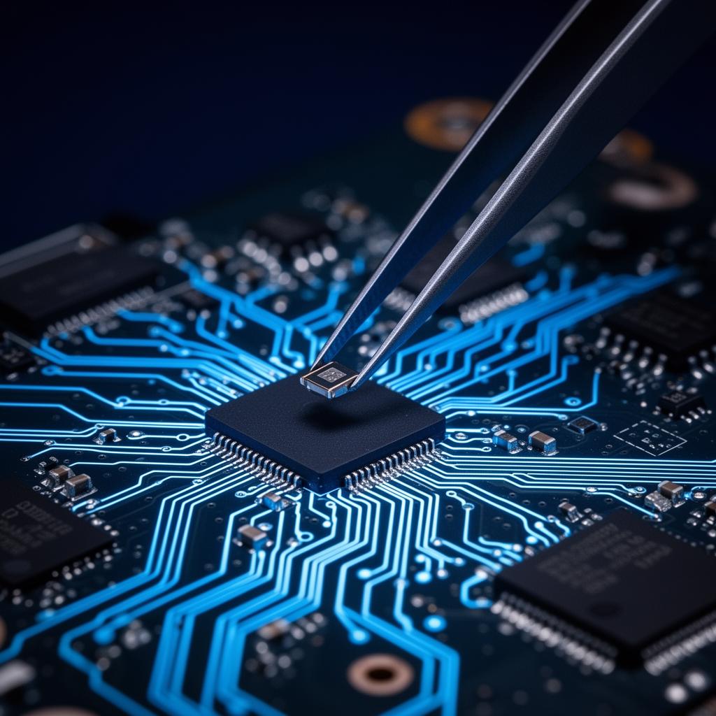 Close-up of laptop motherboard repair